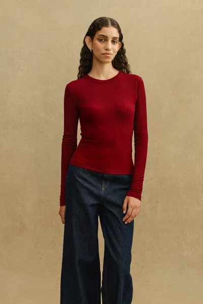 A Days March Haley Ribbed Lyocell Long Sleeve T-shirt In Burgundy