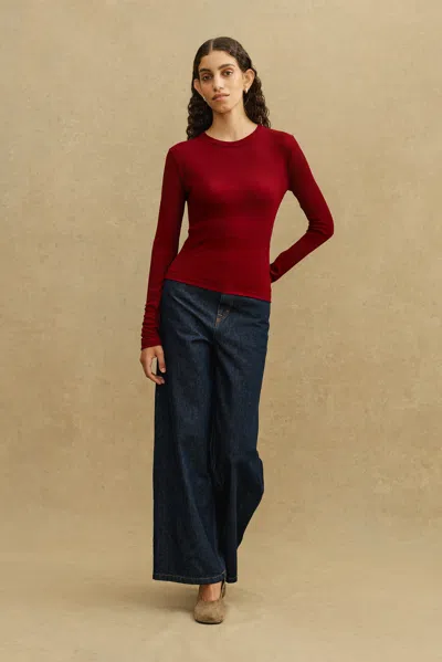 A Days March Haley Ribbed Lyocell Long Sleeve T-shirt In Burgundy