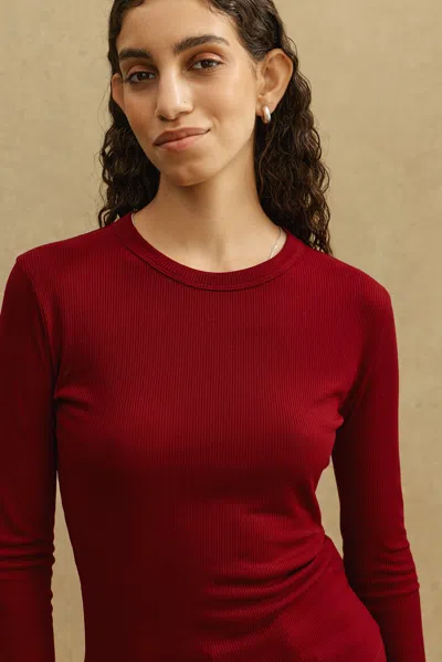A Days March Haley Ribbed Lyocell Long Sleeve T-shirt In Burgundy