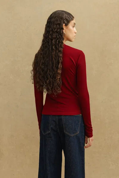 A Days March Haley Ribbed Lyocell Long Sleeve T-shirt In Burgundy