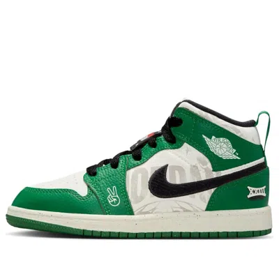 Air Jordan (ps)  1 Mid Se 'overbranded' In Green