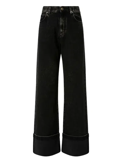 Pinko Wide-leg Jeans In Black Denim In Black
