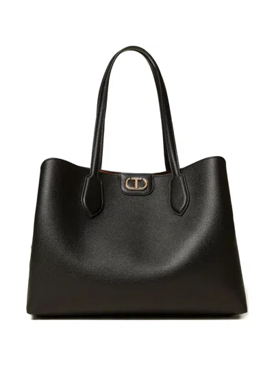 Twinset Twin-set Structured Black Tote Bag With Textured Exterior And Interior In Black
