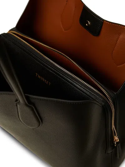 Twinset Twin-set Structured Black Tote Bag With Textured Exterior And Interior In Black