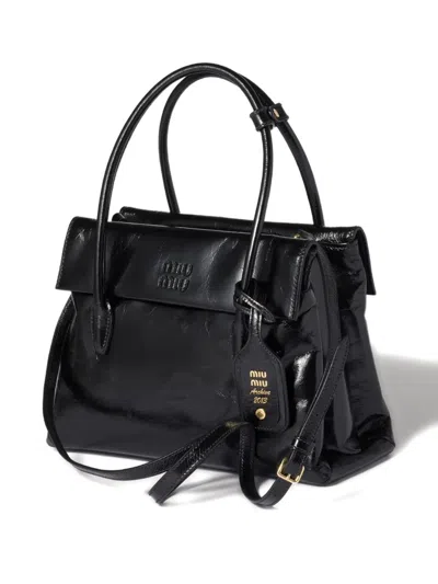 Miu Miu Solitaire Bag In Shiny Leather In Black
