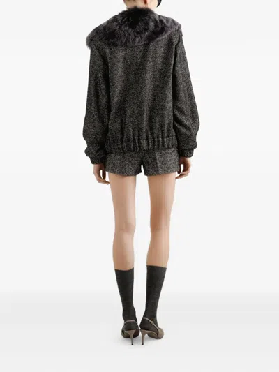 Dolce & Gabbana Herringbone Bomber Jacket Virgin Wool Blend In Black