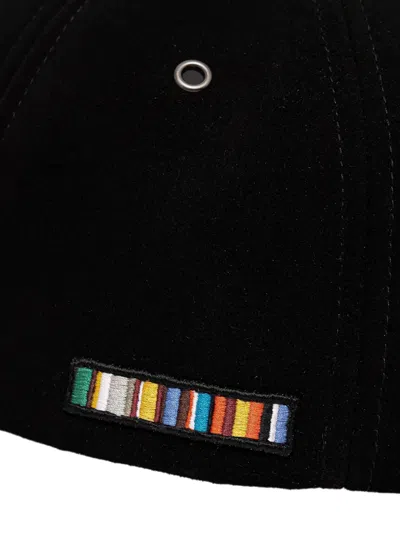 Paul Smith Suede Embroidered Cap Hat In Black