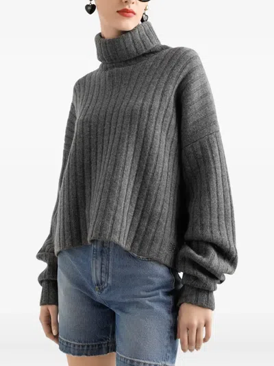 Dolce & Gabbana Cropped Ribbed Turtleneck Sweater Long Sleeves In Gray