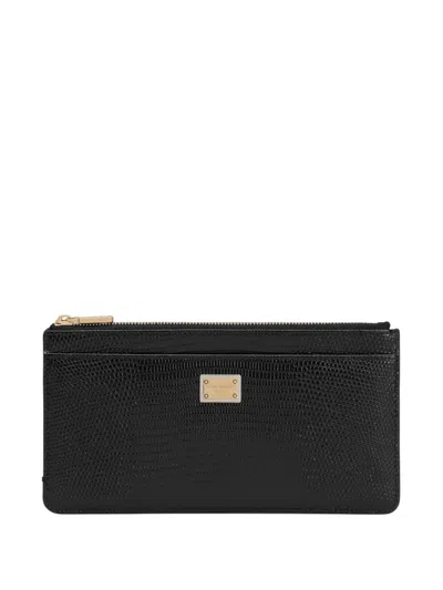 Dolce & Gabbana Dolce&gabbana Black Dauphine Leather Zipped Card Holder In Black