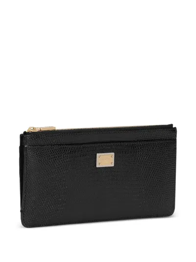 Dolce & Gabbana Dolce&gabbana Black Dauphine Leather Zipped Card Holder In Black