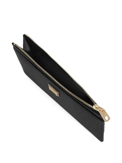 Dolce & Gabbana Dolce&gabbana Black Dauphine Leather Zipped Card Holder In Black