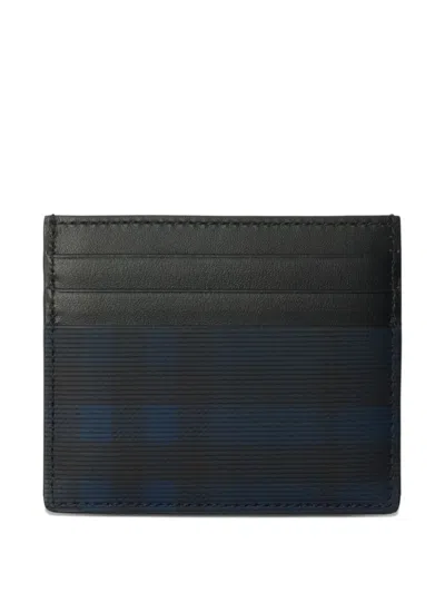 Burberry Check-pattern Leather Card Case In Blue