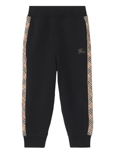 Burberry Jackson Check Trim Cotton Jogging Pants In Black