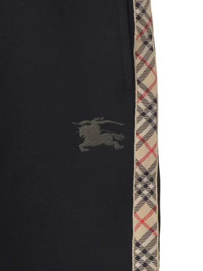 Burberry Jackson Check Trim Cotton Jogging Pants In Black