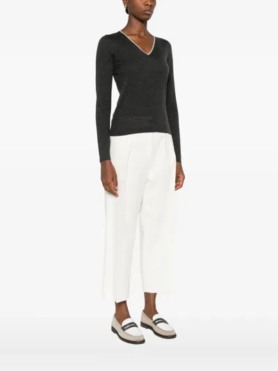 Brunello Cucinelli Cashmere And Silk V-necked Sweater In Black