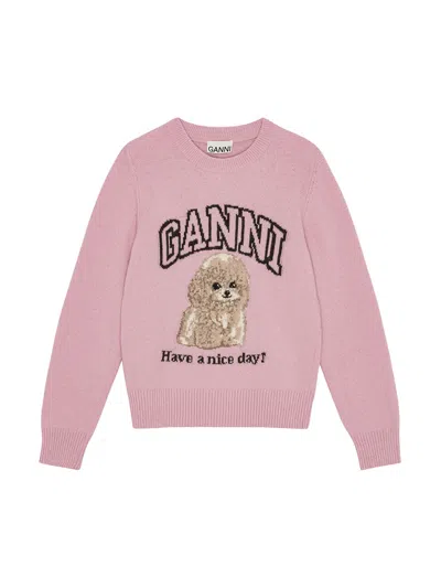 Ganni Poodle Pink Crewneck Jumper