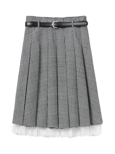 Self-portrait Prince Of Wales Check Pleated Midi Skirt In Gray