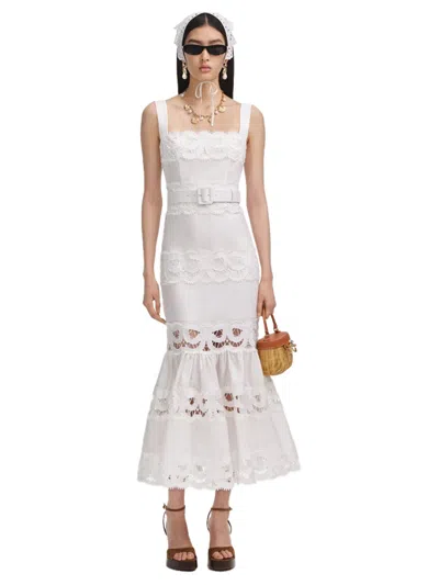 Self-portrait Lace-insert Belted Midi Dress