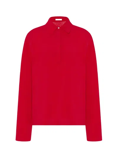 The Row Roddie Long Sleeve Cotton Polo Top In Black