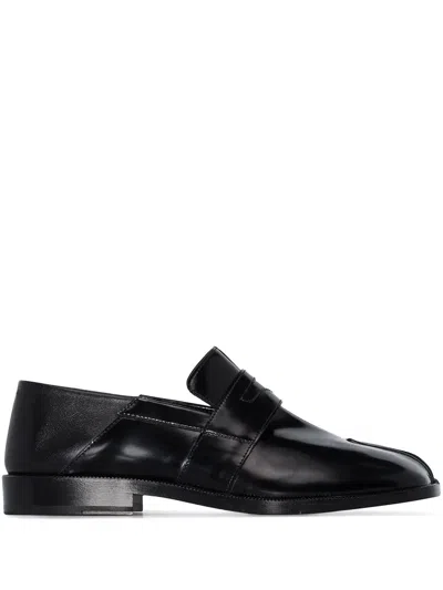 Maison Margiela 20mm Tabi Brushed Leather Loafers In Black
