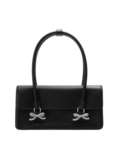 Self-portrait Black Leather Shoulder Bag With Crystal Bows In Black