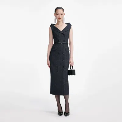 Self-portrait Double-breasted Belted Midi Dress In Black