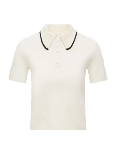 Moncler Knit Cotton Polo Shirt In White