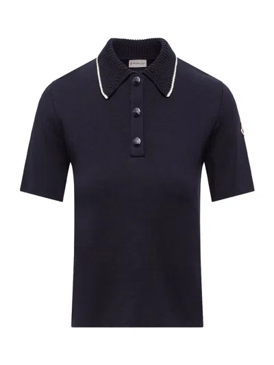 Moncler Women Knit Cotton Polo Shirt Navy