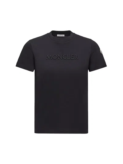 Moncler Embroidered Logo Cotton T-shirt In Gold