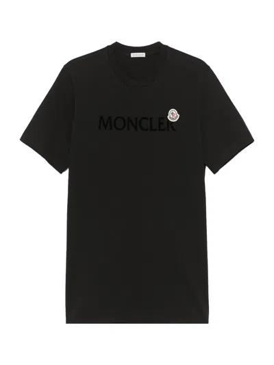Moncler Flocked Logo Cotton T-shirt In Black