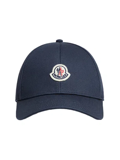 Moncler Men Cotton Gabardine Baseball Cap In Blue