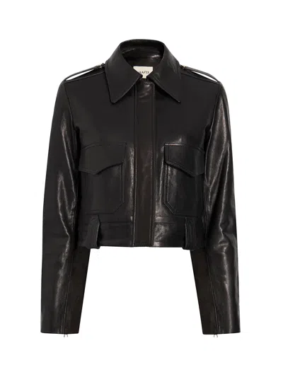 Khaite Corey Cropped Leather Jacket In Brown