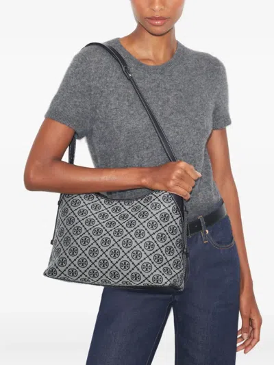 Tory Burch Shoulder Bag With Adaptable Strap And Logo Pattern In Blue