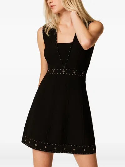 Twinset Twin-set Sleeveless Mini Dress With Deep V-neckline And Decorative Studs In Black