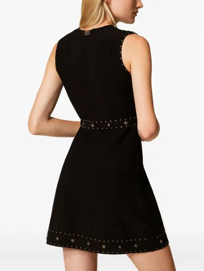 Twinset Twin-set Sleeveless Mini Dress With Deep V-neckline And Decorative Studs In Black