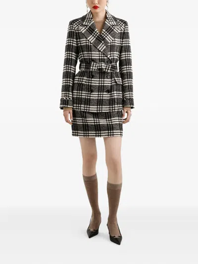 Dolce & Gabbana Wool Blend Check Skirt In Black