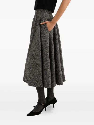 Dolce & Gabbana Midi Circle Skirt In A Dotted Wool Blend Dolce E Gabbana In Gray