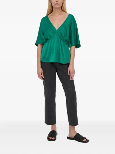 Notes Du Nord V-neck Gathered Blouse In Green