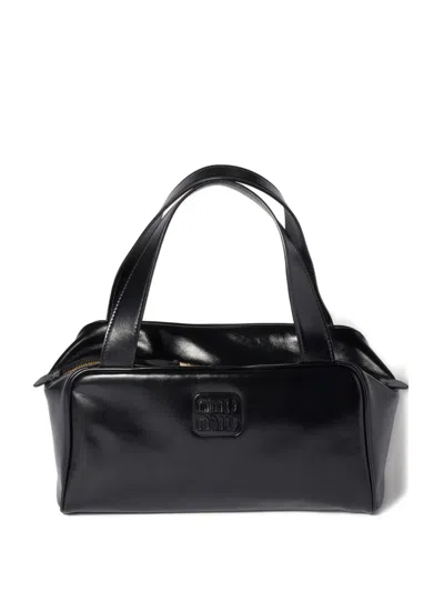 Miu Miu Rectangular Leather Shoulder Bag With Double Handles In Black