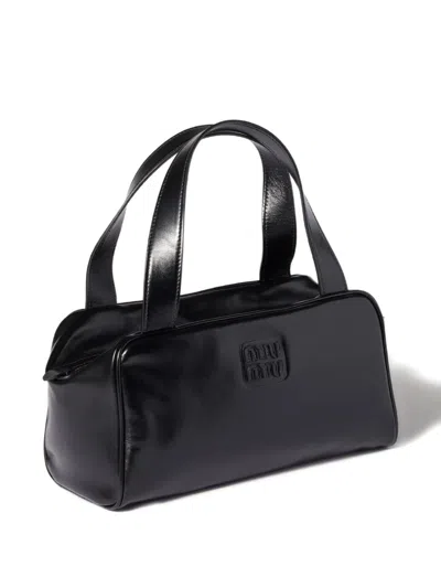 Miu Miu Rectangular Leather Shoulder Bag With Double Handles In Black