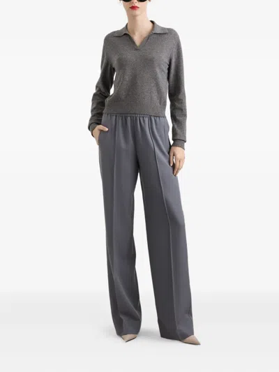 Dolce & Gabbana Knit Cropped Henley Long Sleeve Polo Top In Gray