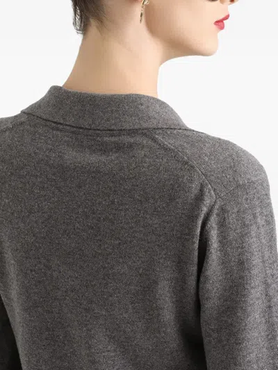 Dolce & Gabbana Knit Cropped Henley Long Sleeve Polo Top In Gray
