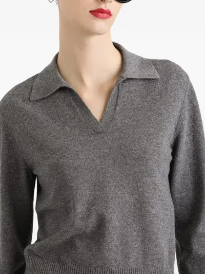 Dolce & Gabbana Knit Cropped Henley Long Sleeve Polo Top In Gray