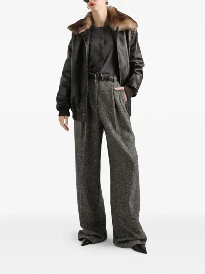 Dolce & Gabbana Wool Blend Trousers With Dotted Print In Black