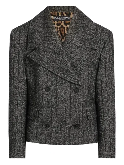Dolce & Gabbana Striped Double-breasted Jacket In Gray