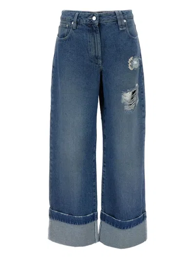 Simone Rocha Blue Embellished Straight Leg Jeans In Blue