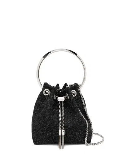 Jimmy Choo Bon Bon Circular-handle Tassel Bucket Bag In Black