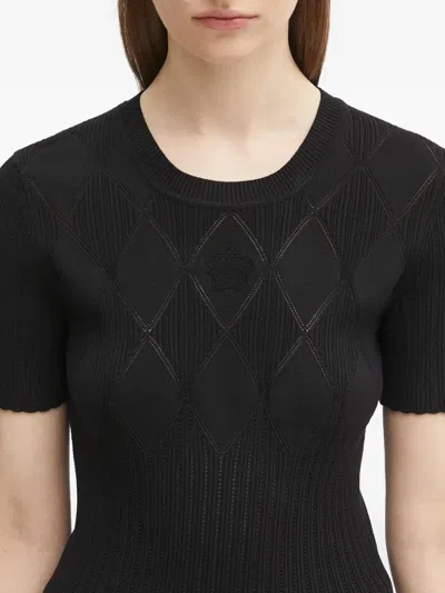 Kenzo Ribbed-knit Diamond-pattern Top In Black