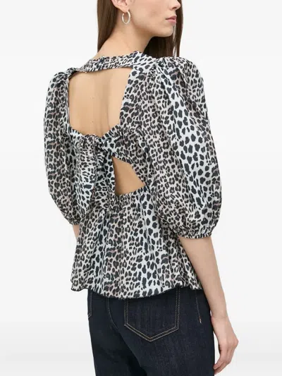 Notes Du Nord Puff-sleeve Leopard-print Top In White