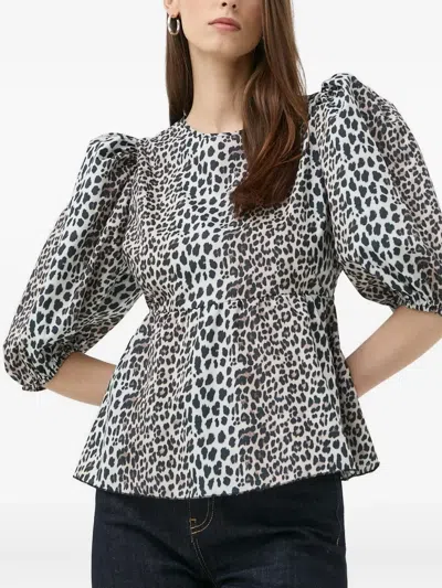 Notes Du Nord Puff-sleeve Leopard-print Top In White